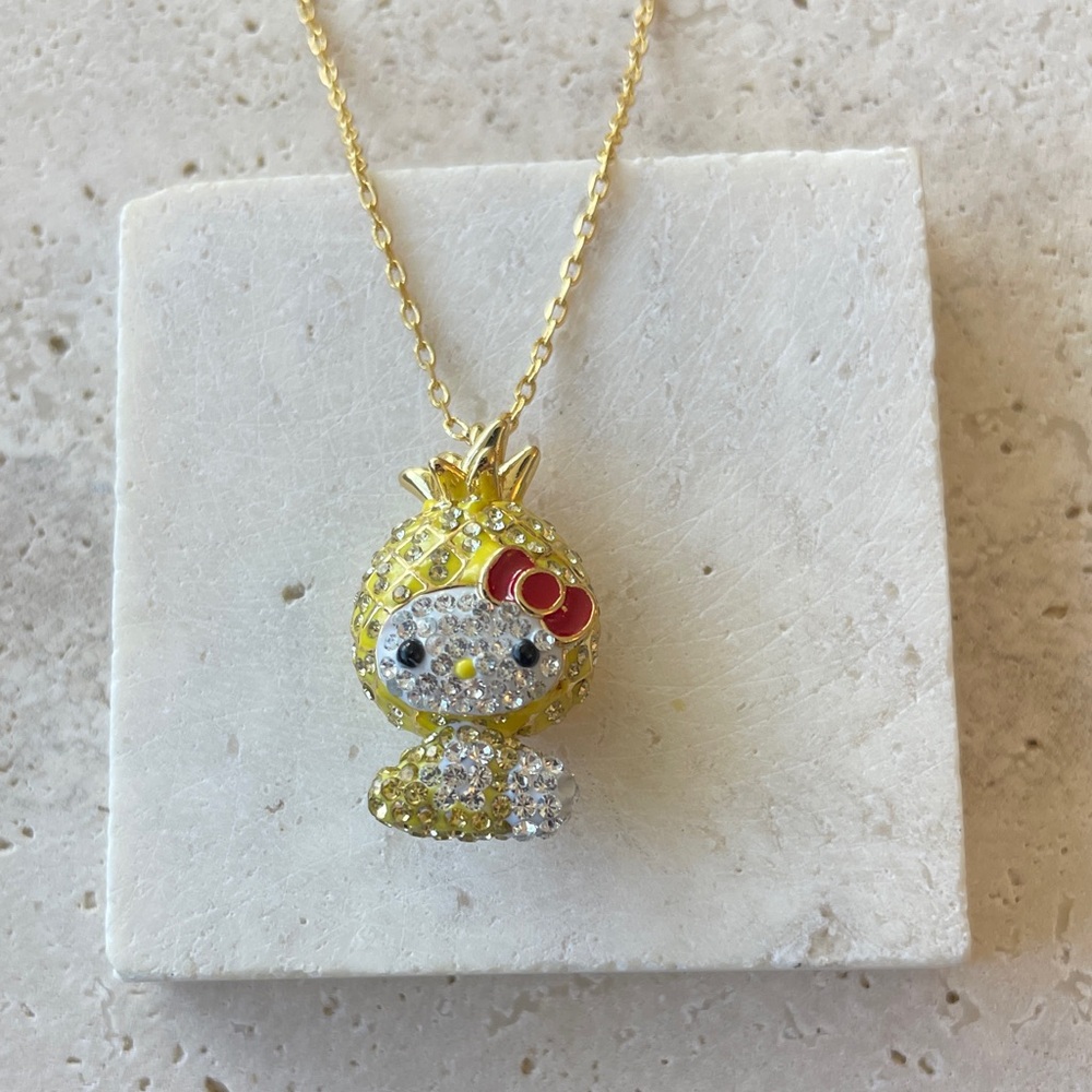 Swarovski Hello Kitty Necklace Yellow Crystal Pendant Sanrio Rare Gift Cute